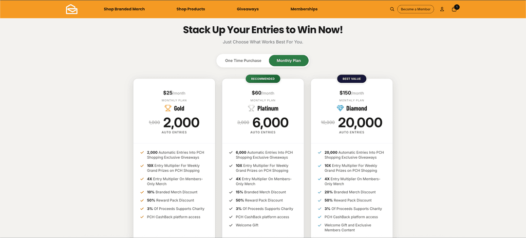 Publishers Clearing House — membership pricing cards