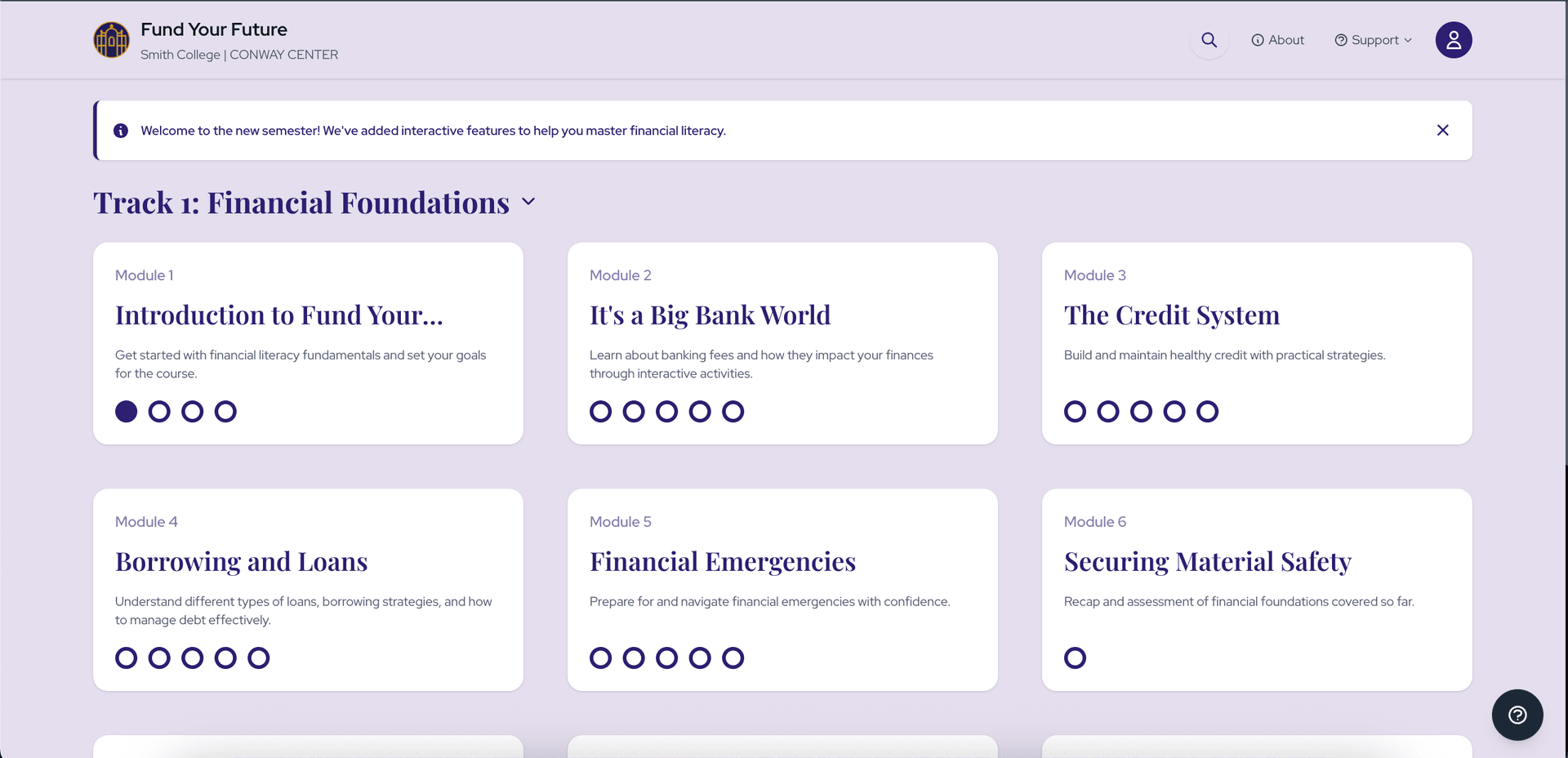 Smith College: Student portal and gamified financial literacy platform for a Seven Sisters college