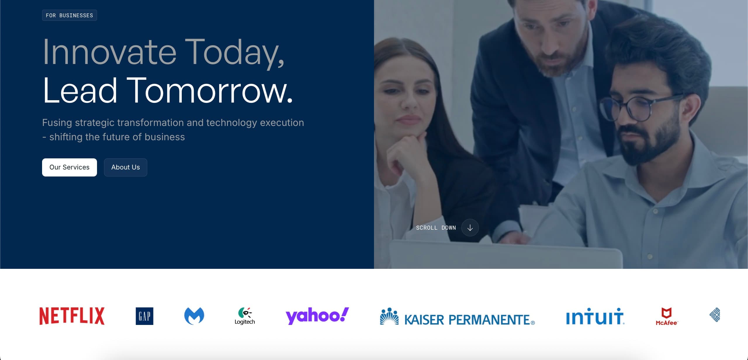 StrataFusion — enterprise consulting website redesign
